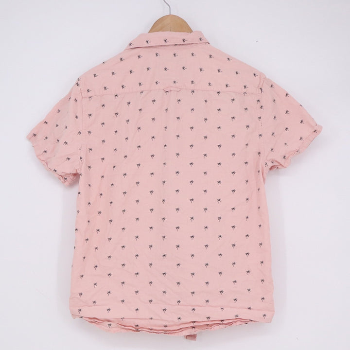 Denim & Flower Ricky Singh Mens Pink Palm Tree Print Short Sleeve Shirt Size M