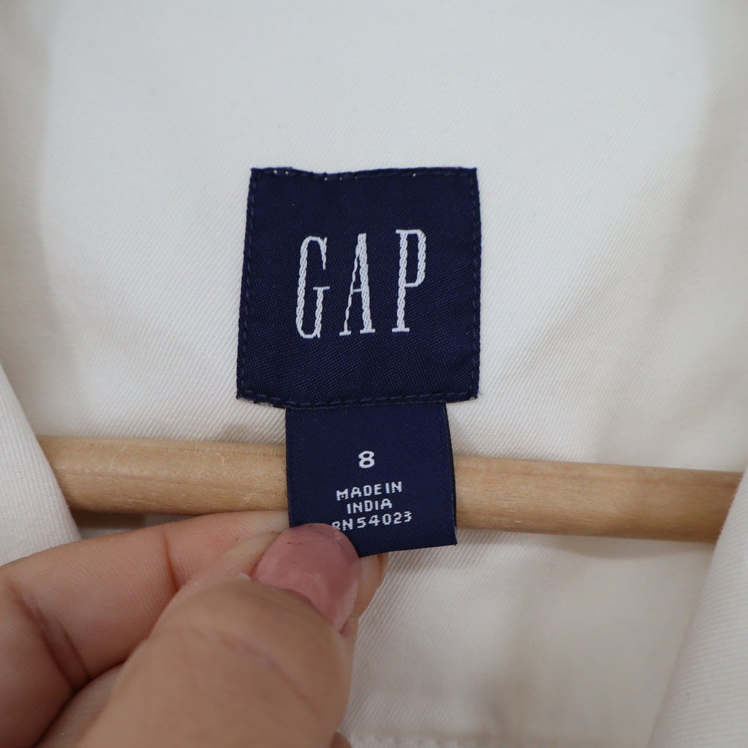 GAP Womens Utility Field Jacket Cream Cotton Button Front Cargo Pockets Size 8