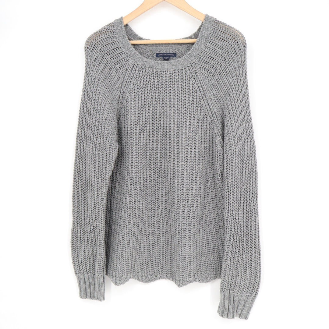 American Eagle Outfitters Sweater Women XL Gray Cotton Chunky Knit Raglan Sleeve