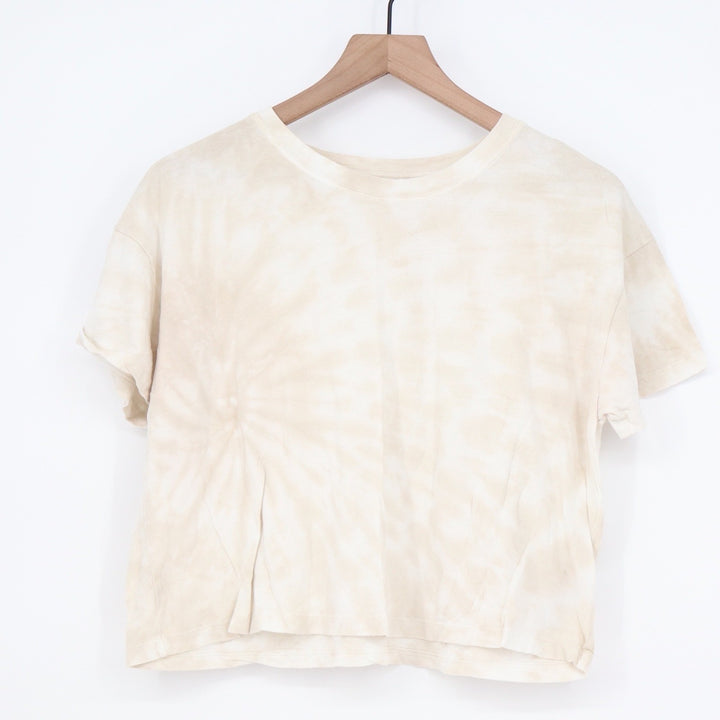 Old Navy Womens Tan White Tie Dye Crop Tee Short Sleeve Boxy T-Shirt Size M