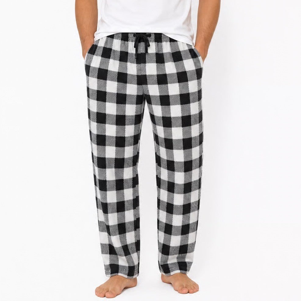 Fashion by Mirabeau Mens Fleece Pajama Pants Black White Buffalo Plaid Size M