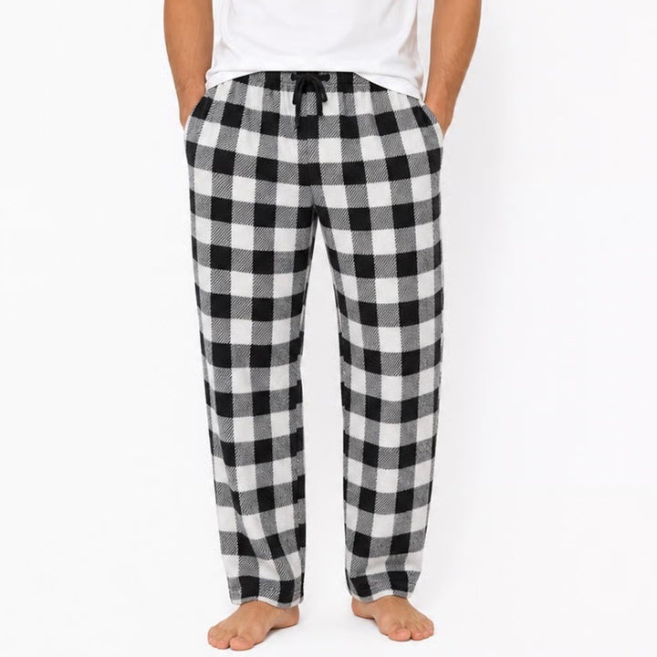 Fashion by Mirabeau Mens Fleece Pajama Pants Black White Buffalo Plaid Size M