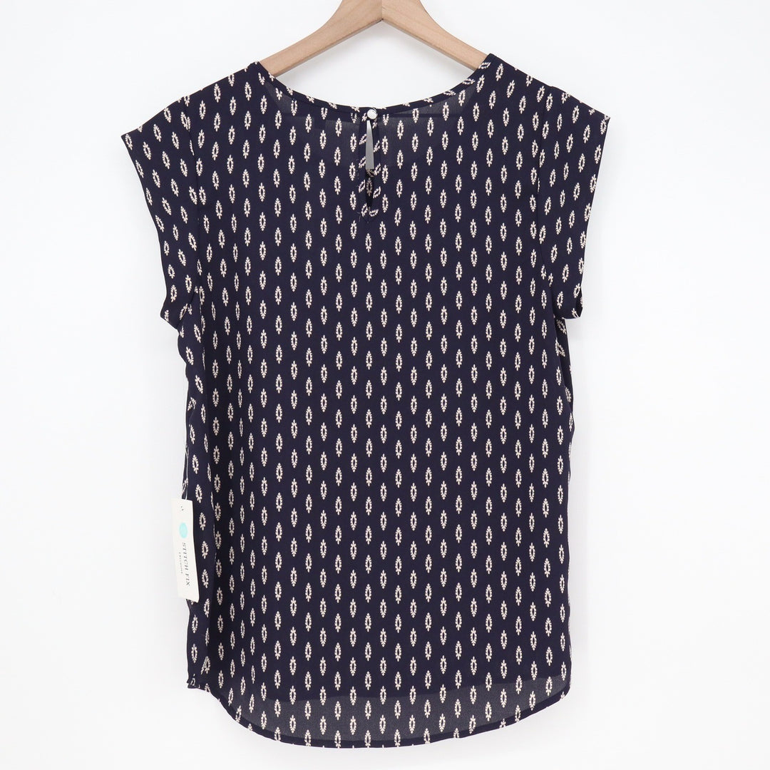 Alice Blue Top Women's M Navy Blue Geometric Diamond Cap Sleeve NEW