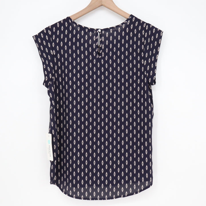 Alice Blue Top Women's M Navy Blue Geometric Diamond Cap Sleeve NEW