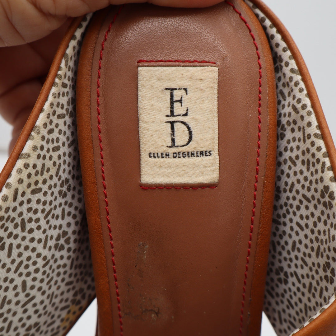 ED Ellen DeGeneres Womens Tan Leather Crisscross Slide Wedge Sandals Size 10