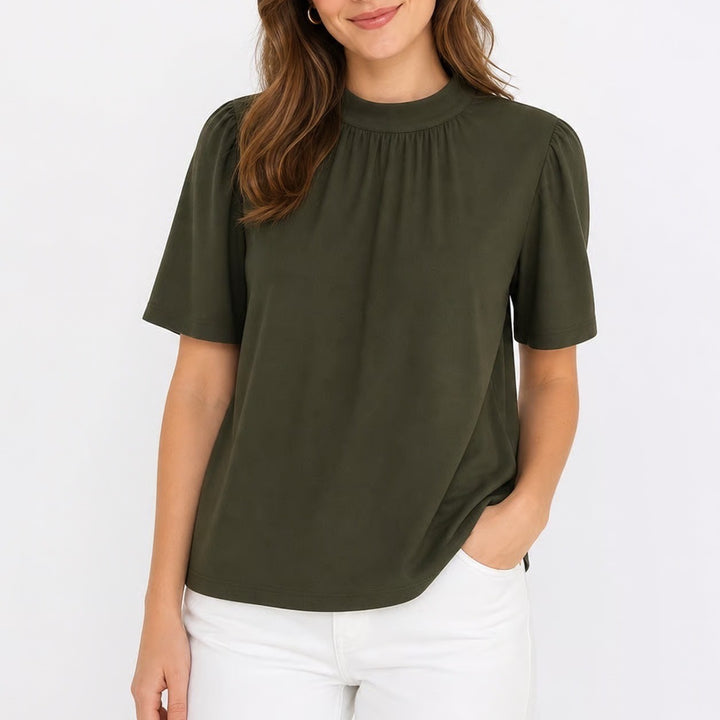 Top Fashion of NY Olive Green Mock Neck Puff Sleeve Blouse Plus Size 3X