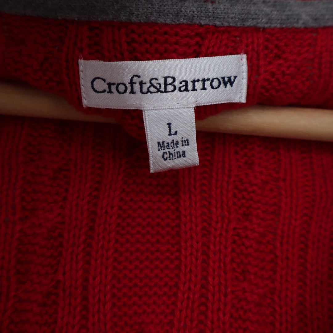 Croft & Barrow Mens Red Cable Knit V-Neck 100% Cotton Sweater Size L