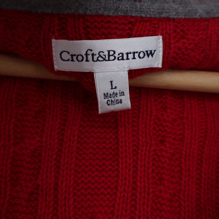 Croft & Barrow Mens Red Cable Knit V-Neck 100% Cotton Sweater Size L