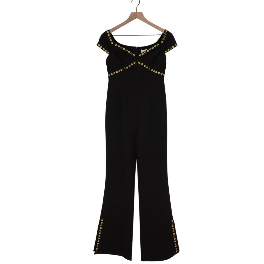 Foxiedox Anita Jumpsuit Womens Small Black Embroidered Off Shoulder Flare Leg