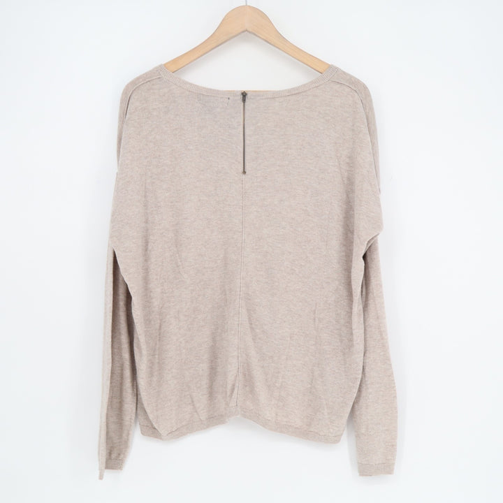 Verve Ami Sweater Womens Large Beige Cotton Knit Front Pocket Back Zip Pullover