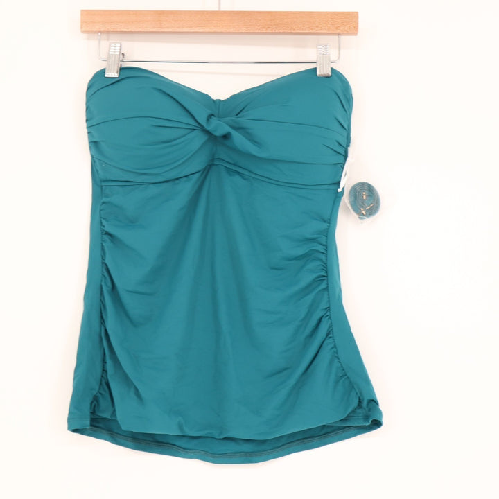 Anne Cole Tankini Top Womens XL Teal Nylon Stretch Twist Front Bandeau Strapless