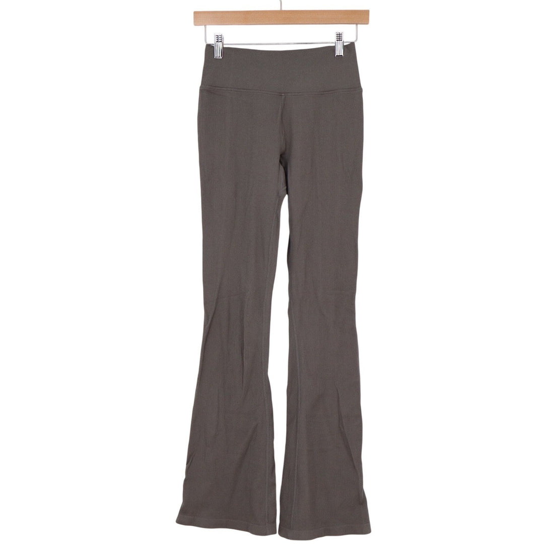Unbranded Charcoal Gray Ribbed Flare Yoga Pants High Waisted Leggings Small