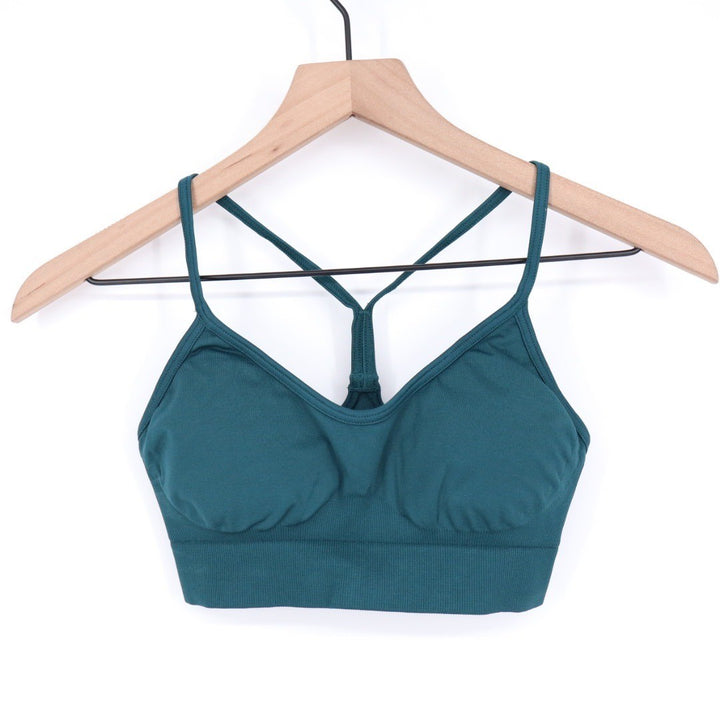 Gymshark Seamless Sports Bra Teal Ribbed Racerback Athletic Top Size S