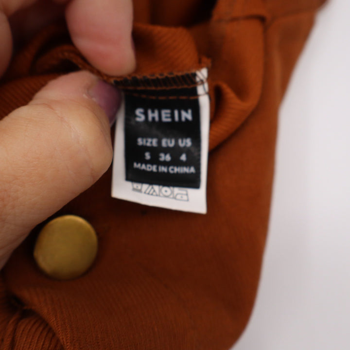 SHEIN Rust Brown Button Front Straight Leg Jumpsuit Size Small 4 Pockets Utility