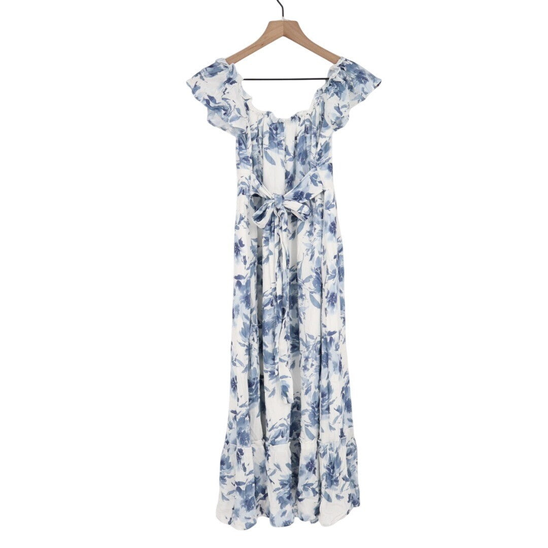 Lulus Delightfully Sweet Midi Dress Womens Small White Floral Off-the-Shoulder