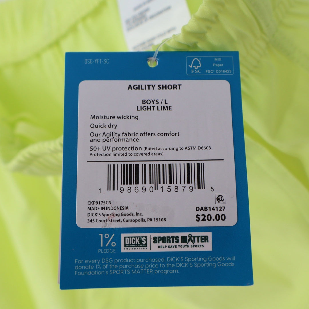 DSG Boys Agility Shorts Light Lime Neon Yellow Size L 14-16