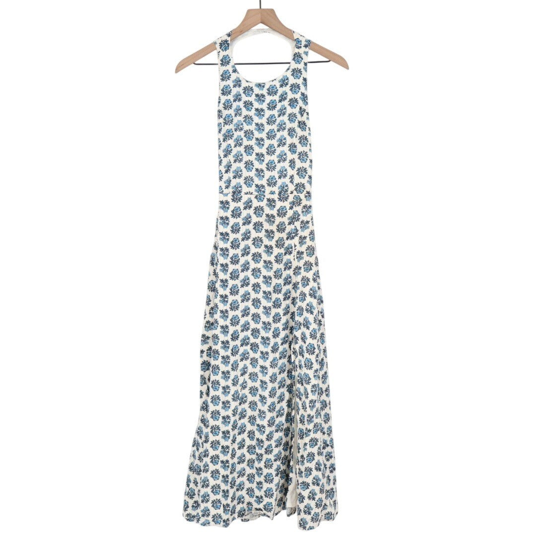 Lulus Flirty Fave Midi Dress Womens XS White Floral Cotton Tie-Back Round Neck