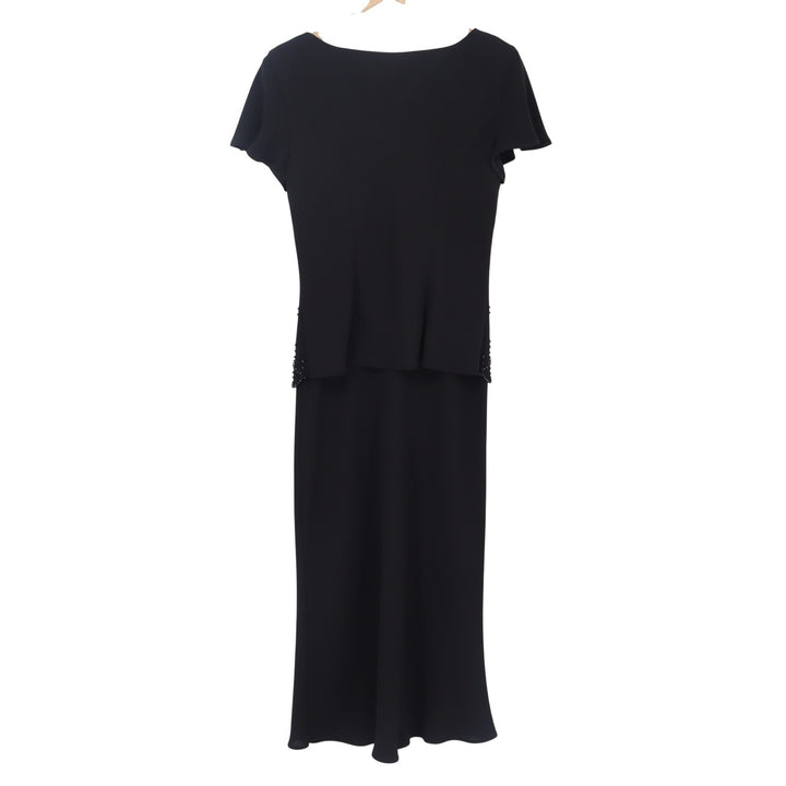 S.L. Fashions Dress Women's 10 Black Beaded Scalloped Trim Maxi Excellent