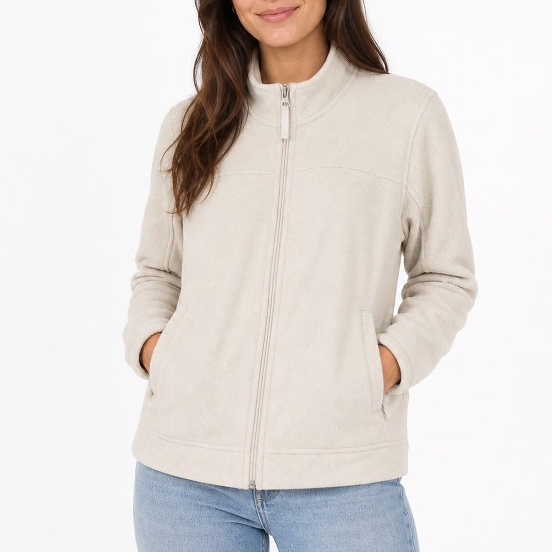 Merona Womens Full Zip Fleece Jacket Cream Off-White Mock Neck Size L