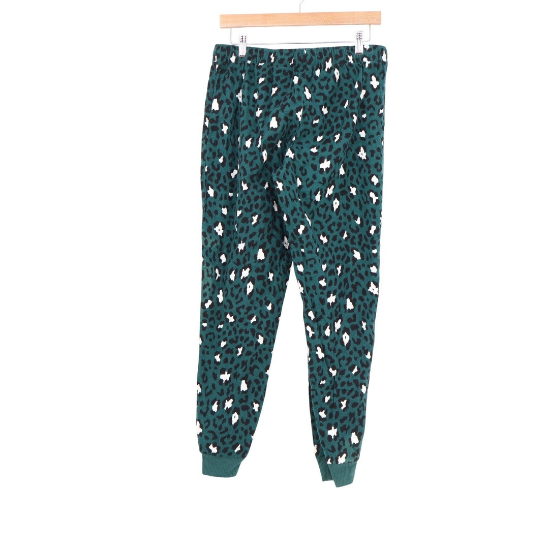 Jenni Intimates Womens Green Leopard Print Cotton Pajama Jogger Pants Size M