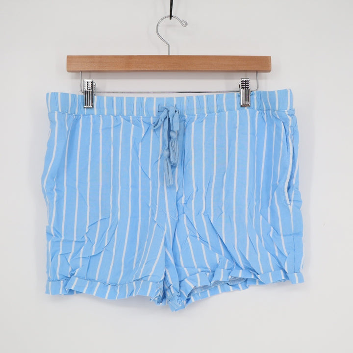 Jaclyn Intimates Shorts Womens Large Blue White Striped Mid Rise Slash Pockets