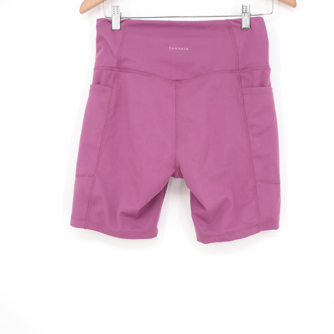 Danskin Womens High Waisted Biker Shorts Plum Purple Side Pockets Size M