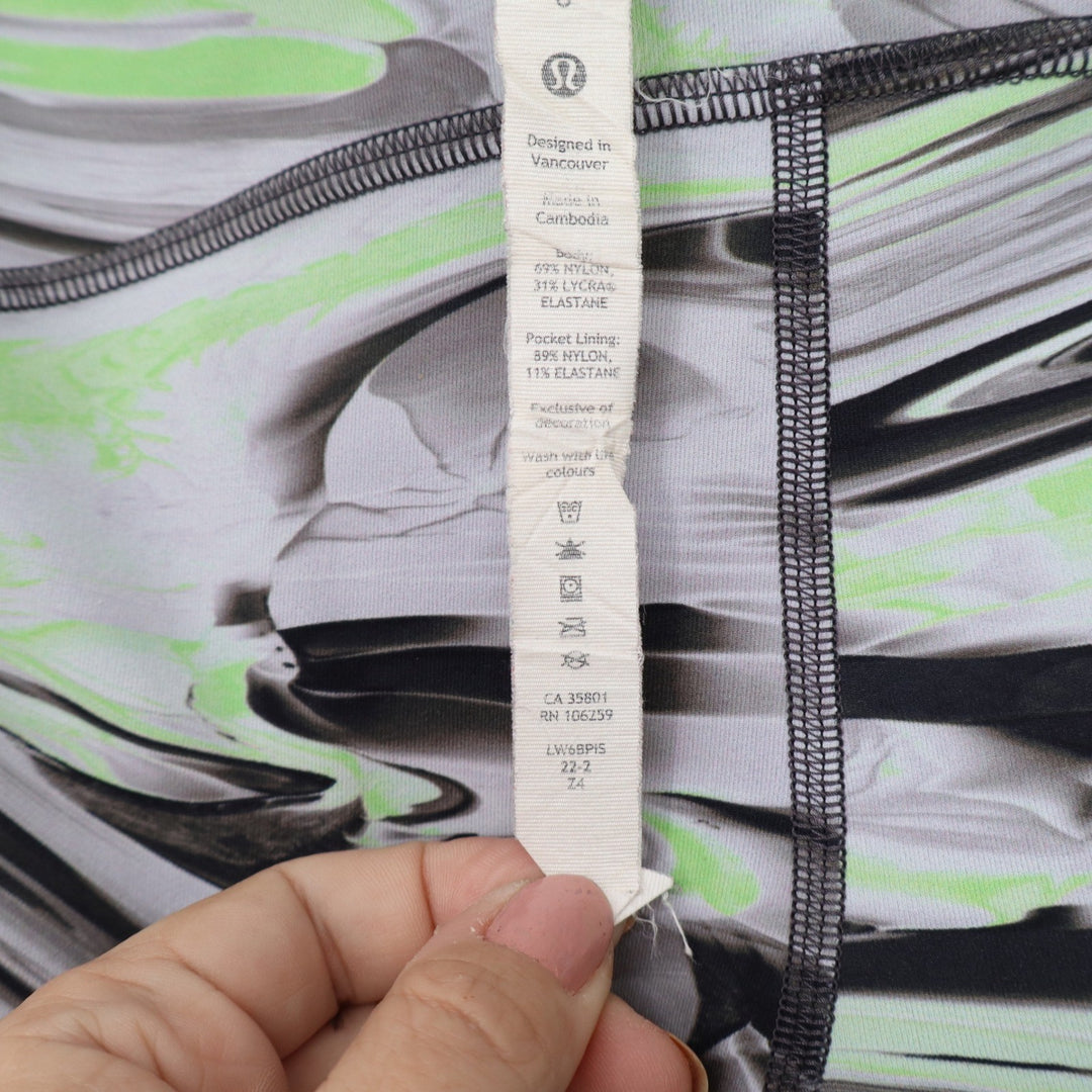 Lululemon Speed Up Crop 21 Leggings Hyper Swirl Black Lime Green Size 6
