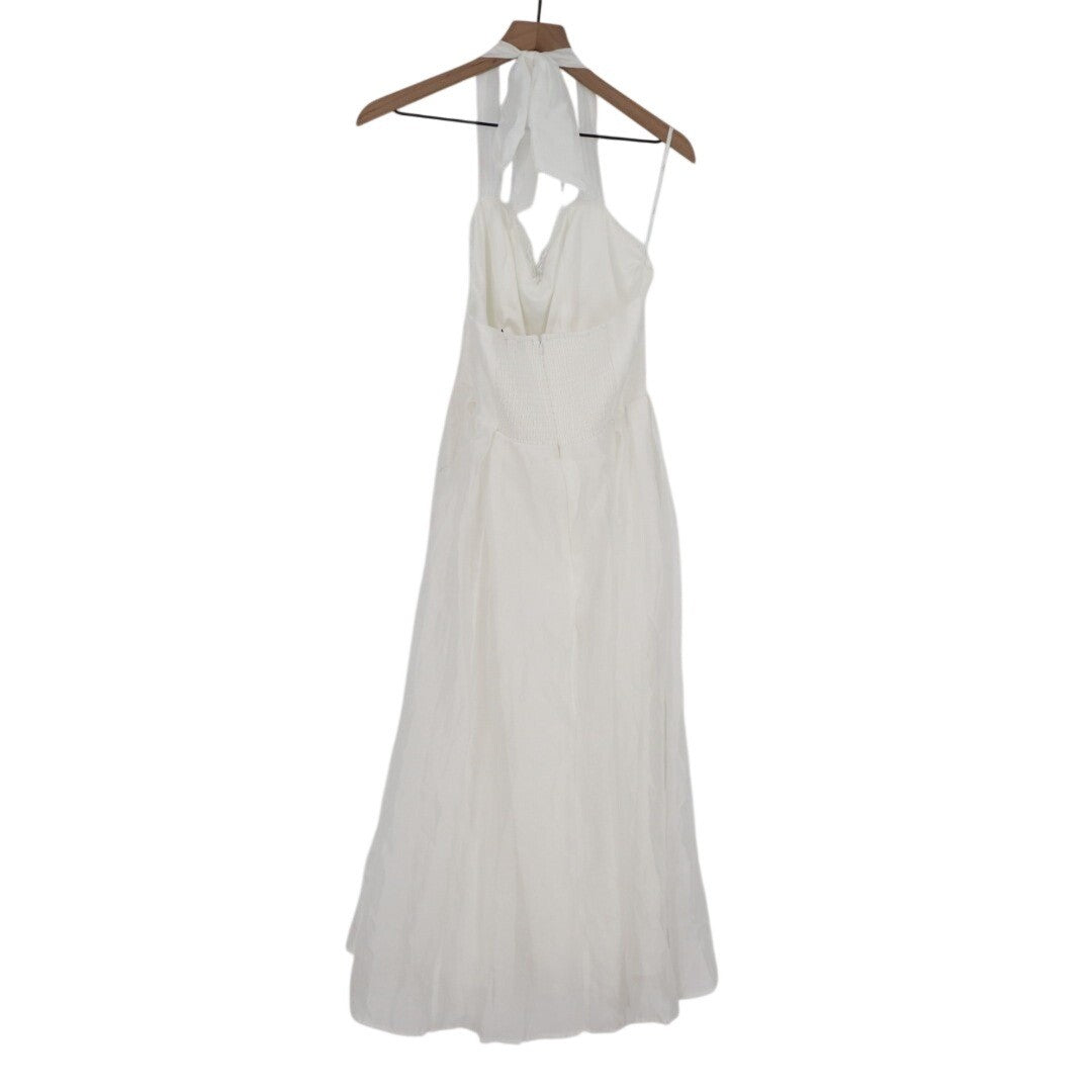 Lulus Galia Midi Dress Womens XL White Lace Lined Halter Neck Smocked Summer