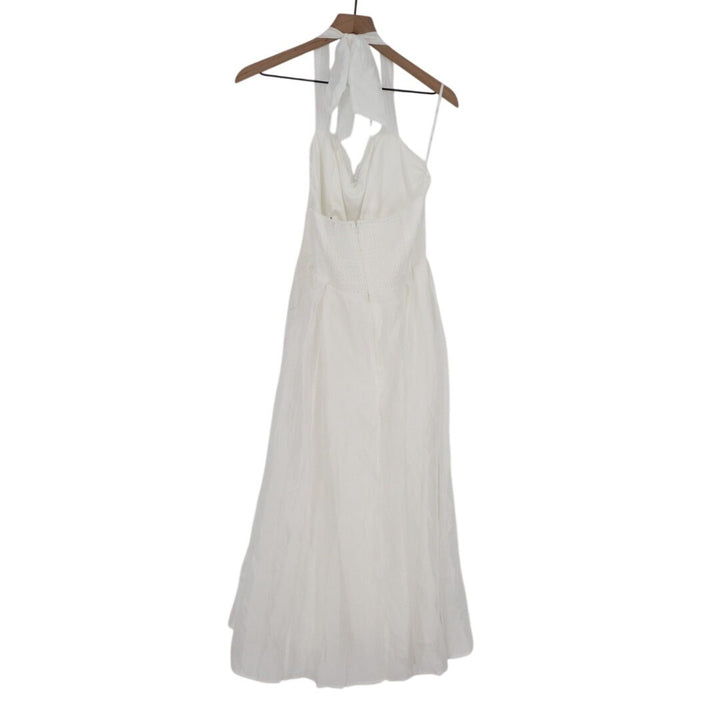 Lulus Galia Midi Dress Womens XL White Lace Lined Halter Neck Smocked Summer