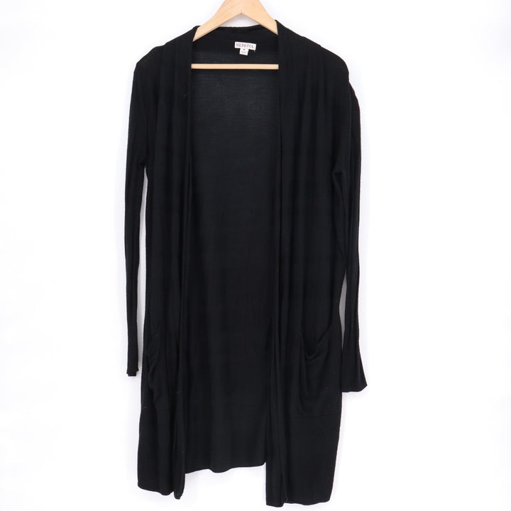 Merona Longline Cardigan Sweater Womens M Black Long Sleeve Pockets Open Front