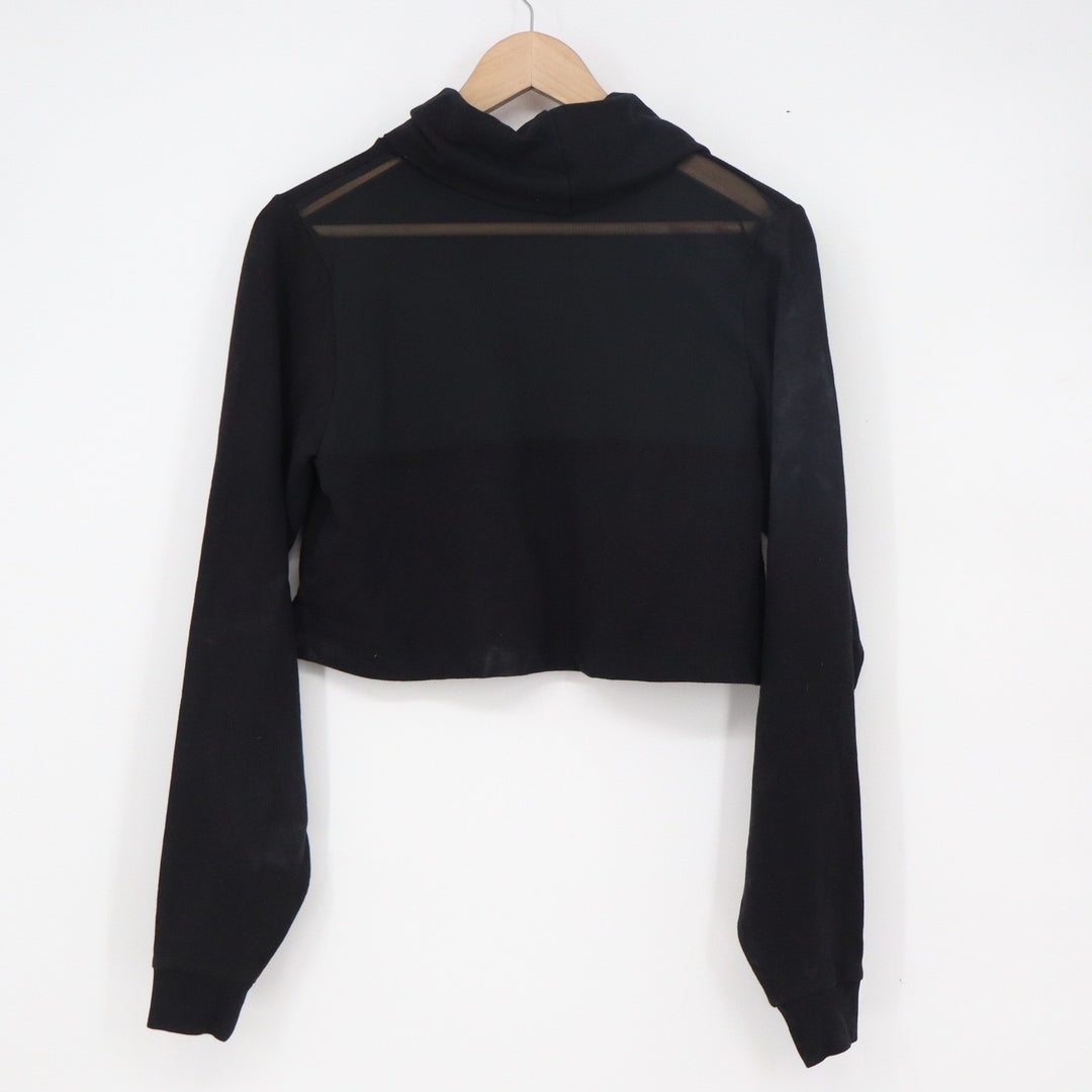 Balera Black Mock Neck Cropped Sweatshirt Sheer Mesh Back Long Sleeve SA
