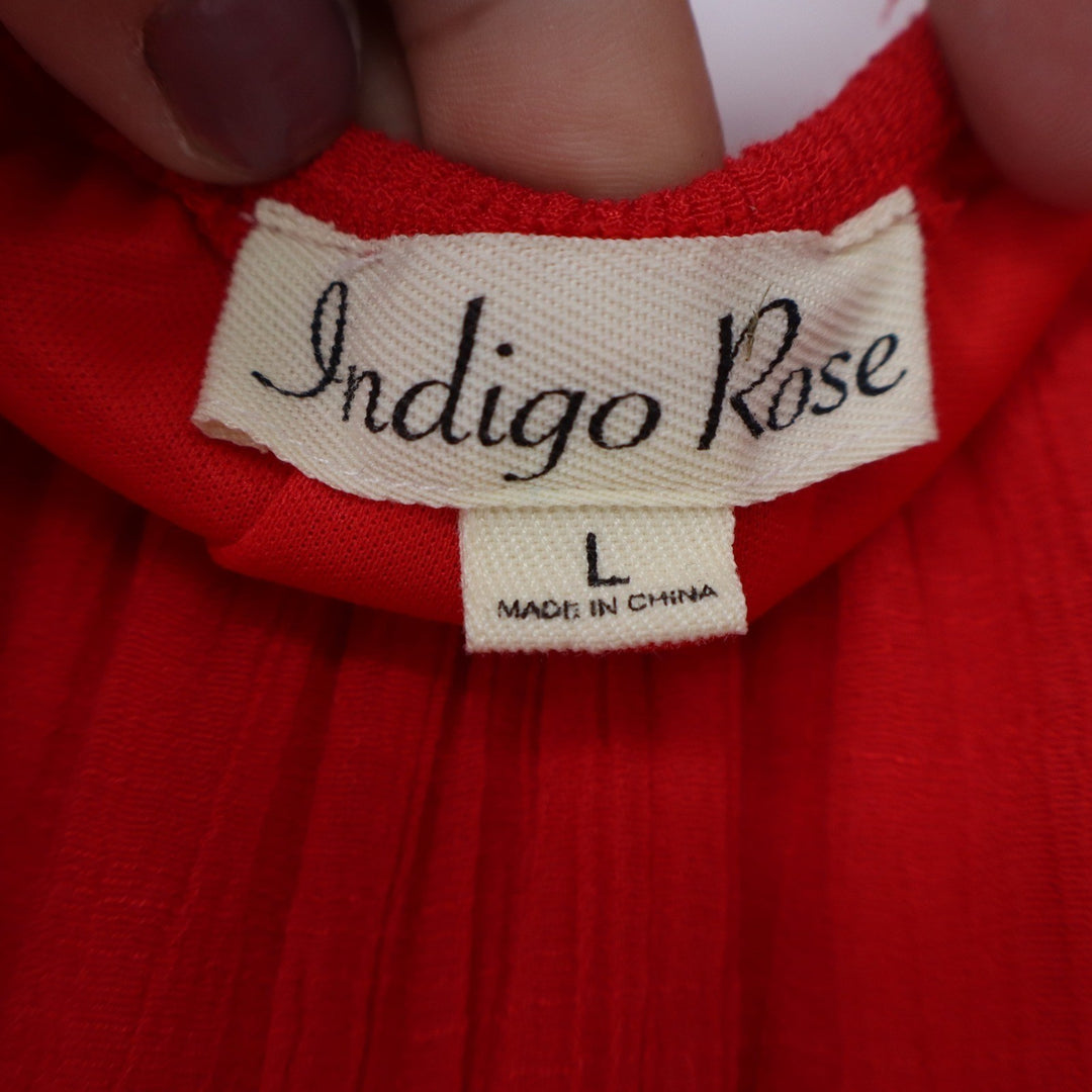 Indigo Rose Red Tiered Ruffle Sleeve Crinkle Shift Dress Large
