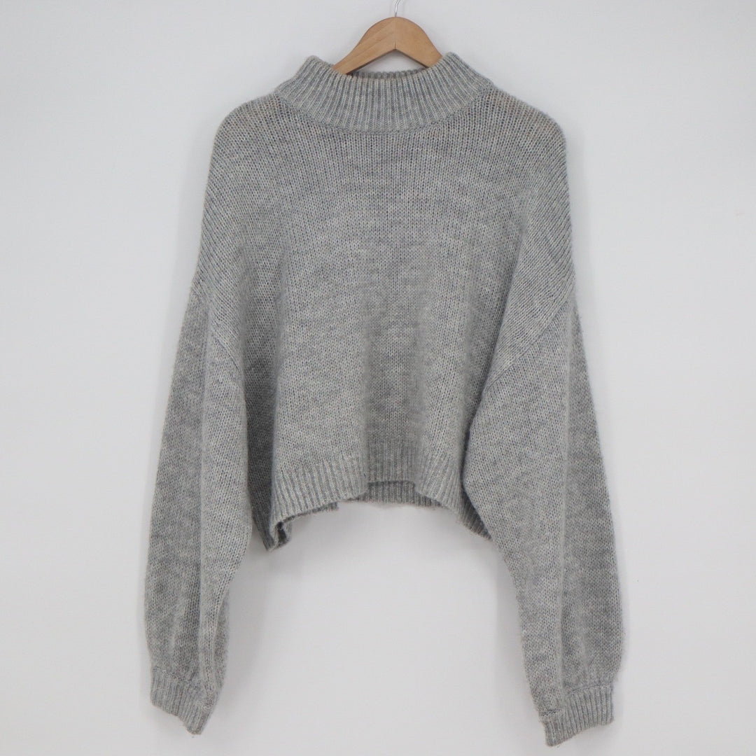 H&M Divided Grey Mock Neck Chunky Knit Cropped Sweater XL