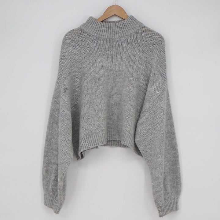 H&M Divided Grey Mock Neck Chunky Knit Cropped Sweater XL