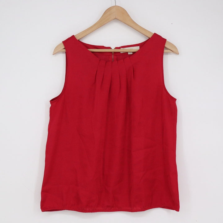 Ann Taylor LOFT Petites Red Sleeveless Pleated Neck Shell Blouse Top LP