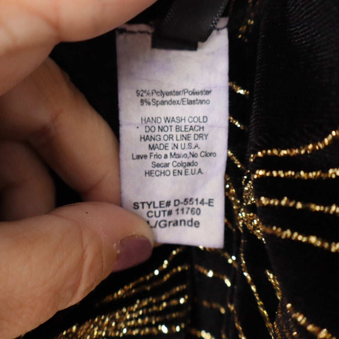 Codigo Black Gold Glitter Sunburst Multi Strap Bodycon Midi Dress Large