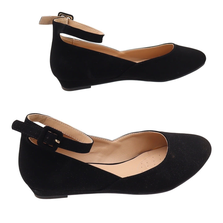 Dream Pairs Wedge Flats Womens 7.5 Revona Black Ankle Strap Pointed Toe Good