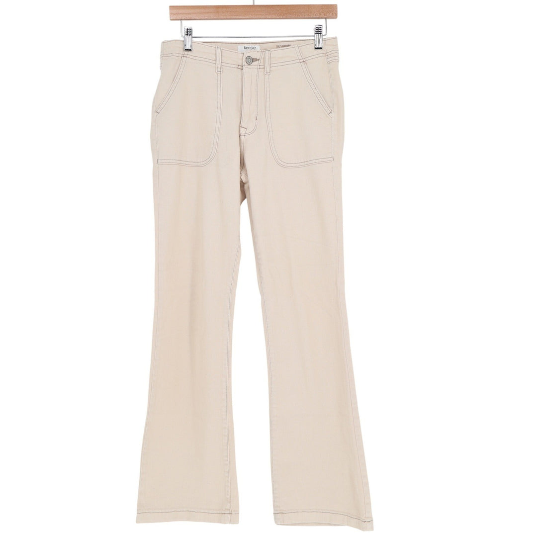 Kensie Jeans Vintage Luxe The Savannah Flare Pants Tan Contrast Stitch 6/28