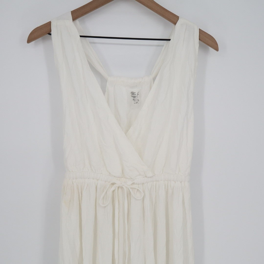 Lulus Santorini Sun Swim Cover-Up Dress Womens XS White Pleated Drawstring Waist