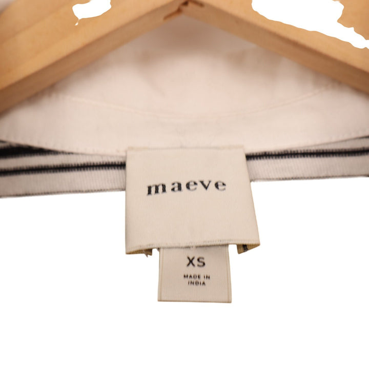 Anthropologie Maeve It Girl Polo Top Womens XS Black White Striped Sequin Rugby