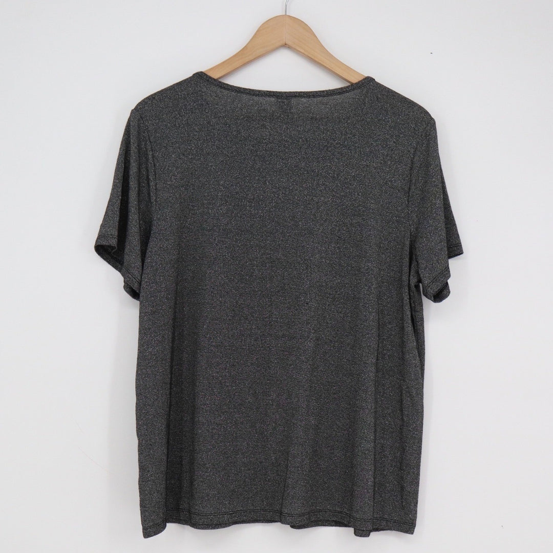 Old Navy Luxe Womens Large Dark Gray Metallic Short Sleeve Scoop Neck Tee