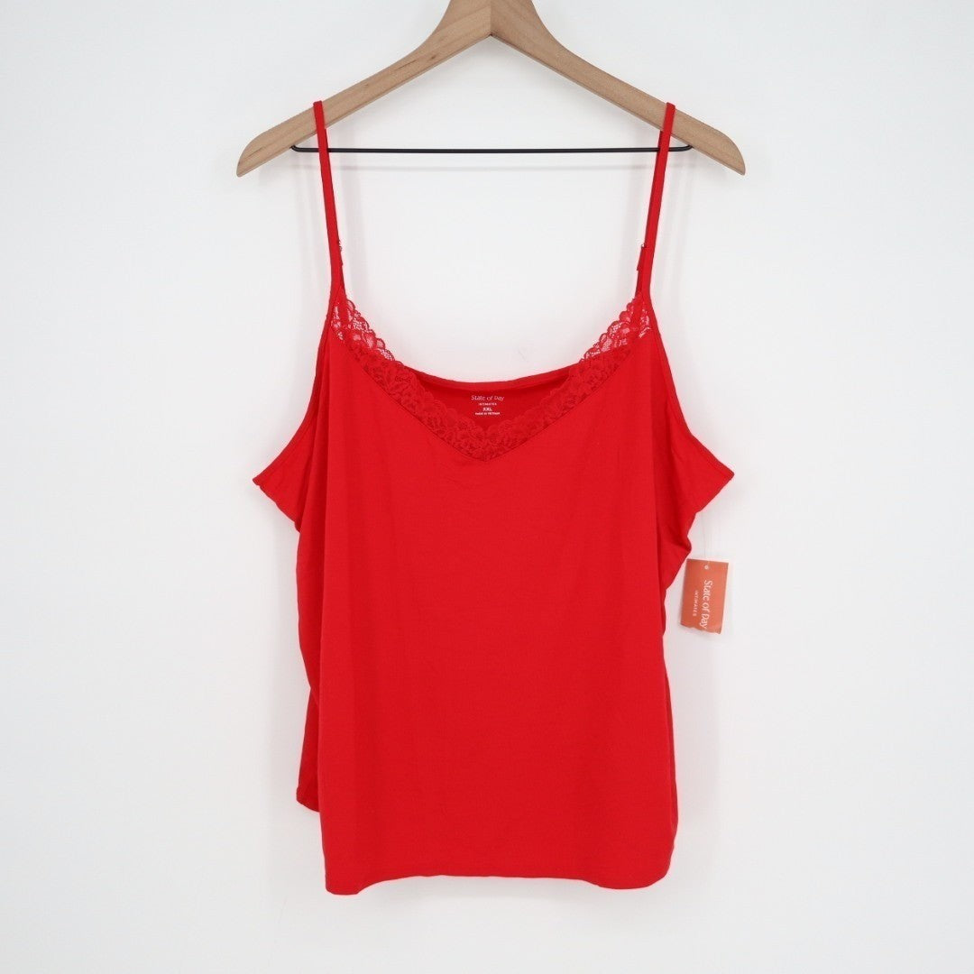 State of Day Intimates Cami Pajama Top Womens 2XL Red Lace Trim Adjustable Strap