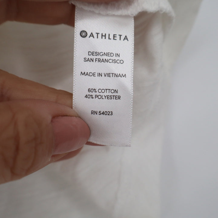 Athleta Womens XS White Slub Knit Strappy Back Short Sleeve Scoop Neck Top