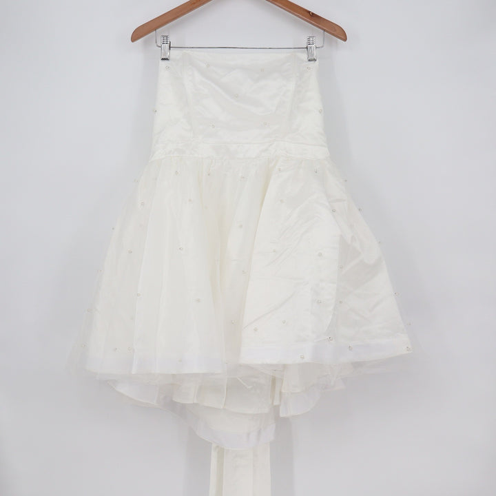 Showpo Cailene Ivory Strapless Pearl Mini Dress with Bow Train Size 12