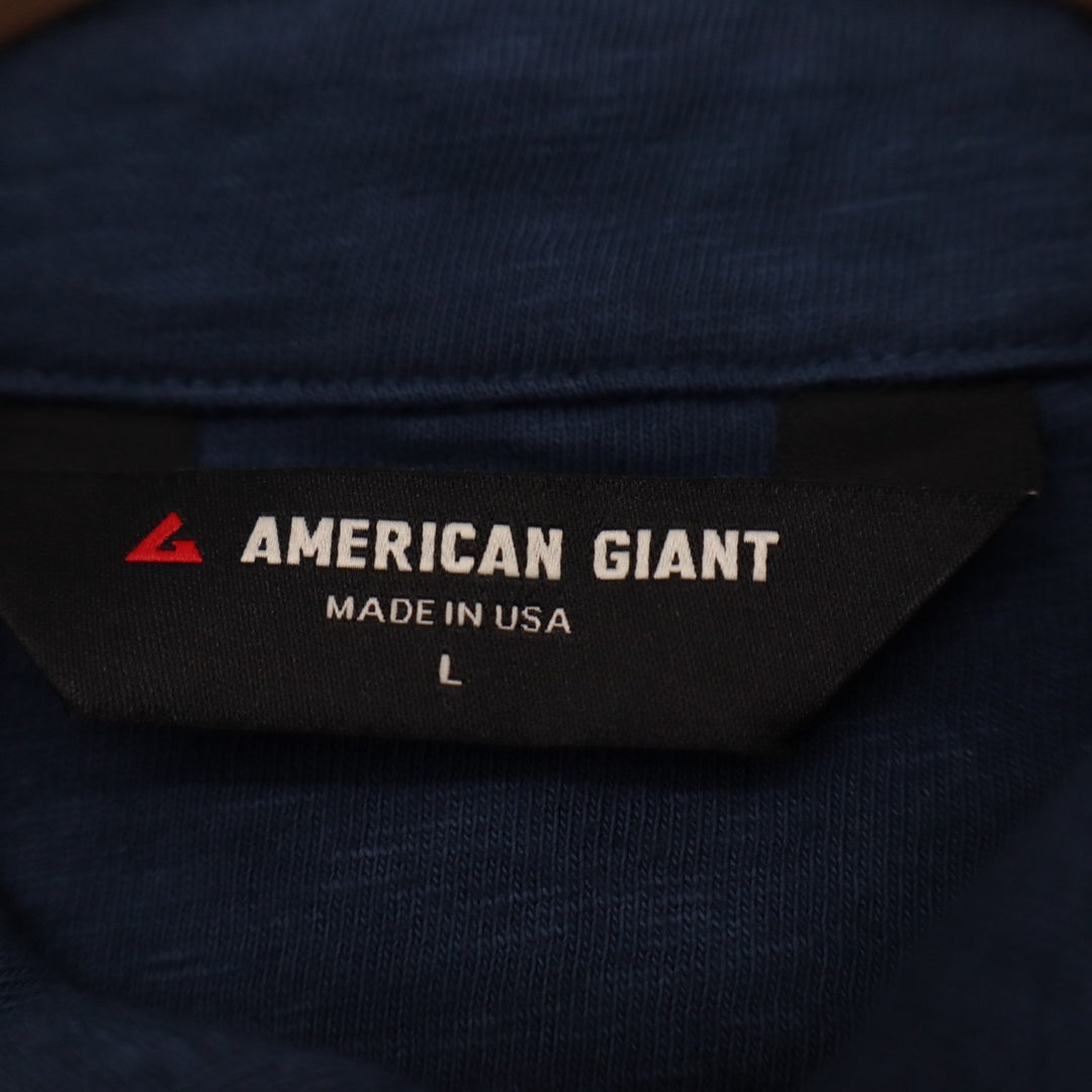 American Giant Premium Slub Shirt Mens Large Dark Denim Blue Texture Button Up