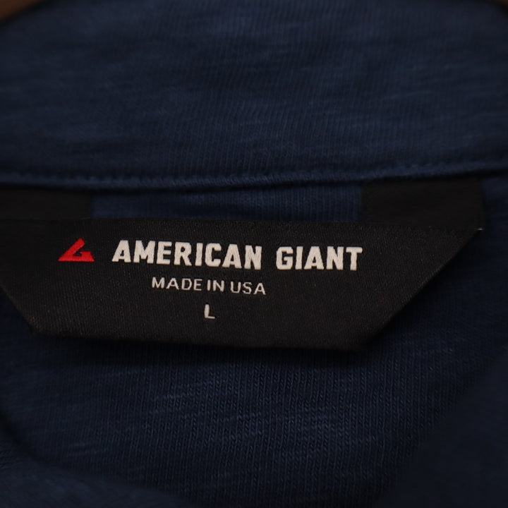 American Giant Premium Slub Shirt Mens Large Dark Denim Blue Texture Button Up