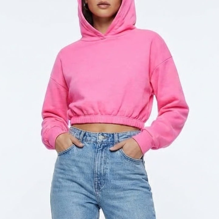 Naked Wardrobe Hot Pink Cropped Hoodie Sweatshirt Small