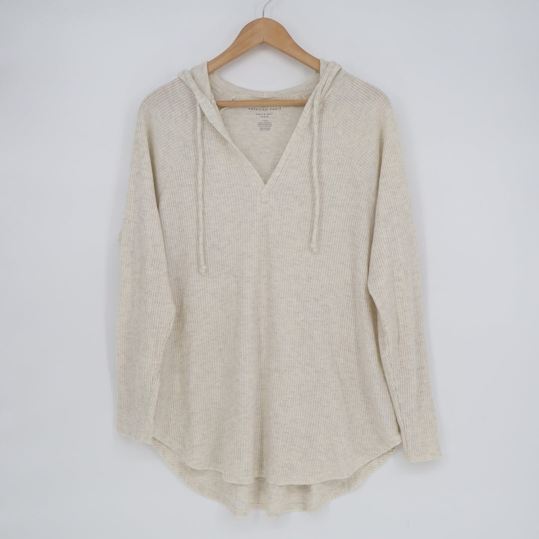 American Eagle Outfitters Soft & Sexy Plush Hoodie Womens Large White Round Hem