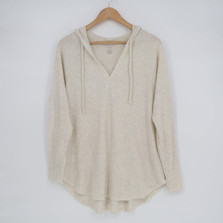 American Eagle Outfitters Soft & Sexy Plush Hoodie Womens Large White Round Hem