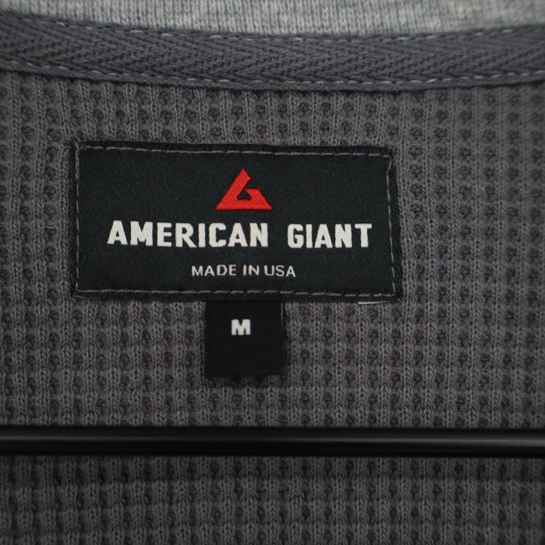 American Giant Colorblock Summit T-Shirt Men Medium Gray Waffle Knit Long Sleeve